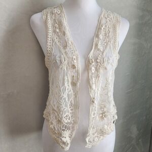 Crochet Cardigan Womens Medium‎ Large Dainty BOHO Fairy Festival Hippie Cotton